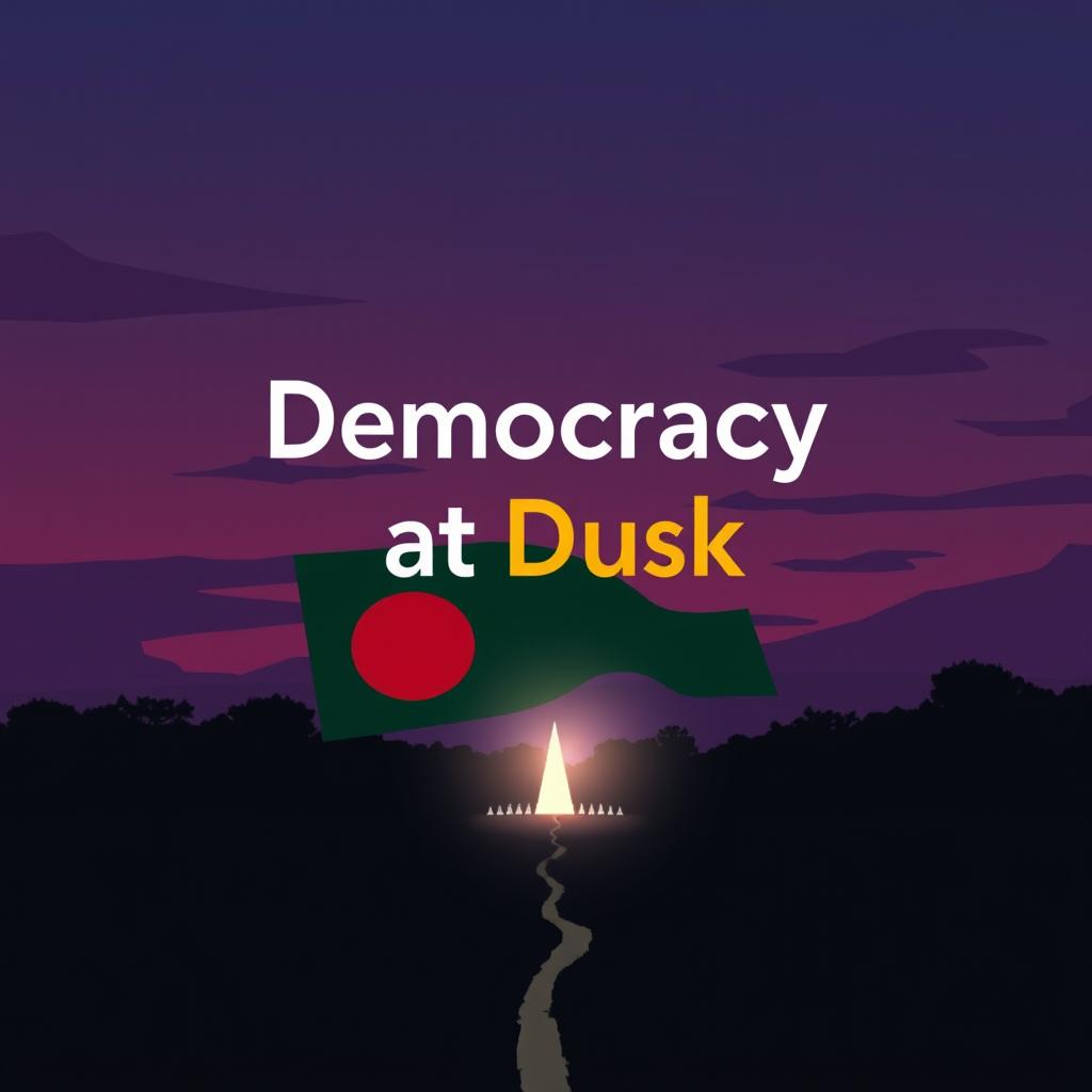 A modern book cover design for a book titled 'Democracy at Dusk'