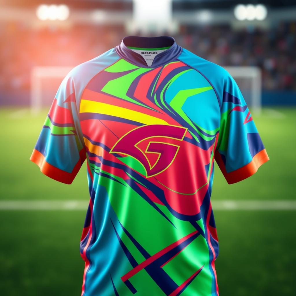 A vibrant and colorful jersey featuring intricate designs and patterns