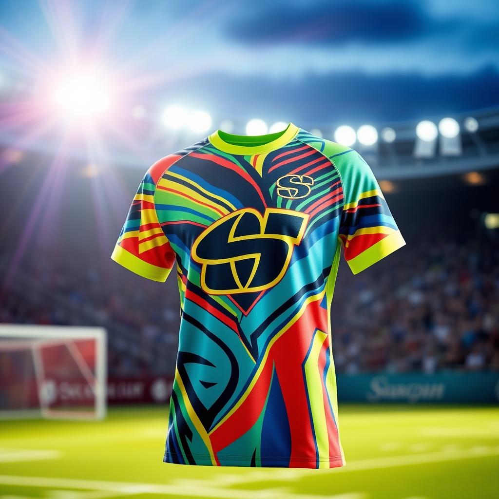 A vibrant and colorful jersey featuring intricate designs and patterns