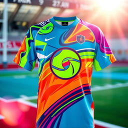 A vibrant and colorful jersey featuring intricate designs and patterns