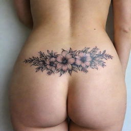 Create an elegant yet cool lower back tattoo design incorporating floral motifs and subtle luxury elements. The design should maintain a balance of intricacy and simplicity, capturing the eye without overwhelming.