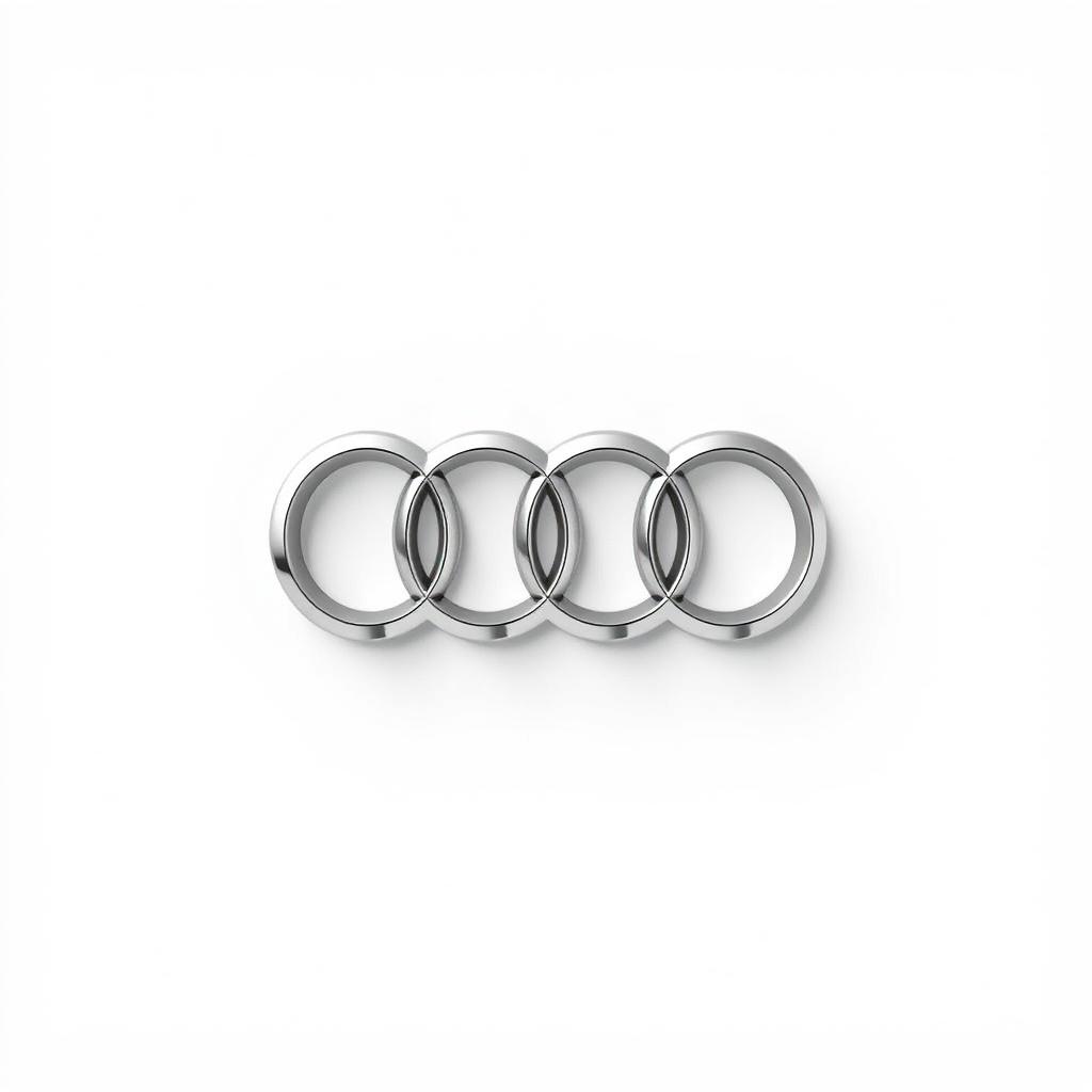 A clean and precise rendering of the Audi brand logo, featuring the four interlocking silver rings prominently displayed against a crisp white background