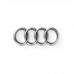 A clean and precise rendering of the Audi brand logo, featuring the four interlocking silver rings prominently displayed against a crisp white background