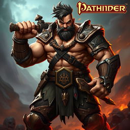 A powerful brawler character inspired by the Pathfinder game system, featuring a muscular physique and an intense expression