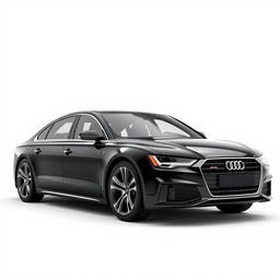 A stunning 3D rendering of the Audi A8 luxury sedan, showcased in a sleek black finish against a crisp white background