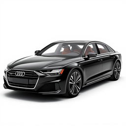 A stunning 3D rendering of the Audi A8 luxury sedan, showcased in a sleek black finish against a crisp white background