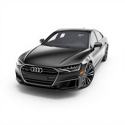 A stunning 3D rendering of the Audi A8 luxury sedan, showcased in a sleek black finish against a crisp white background