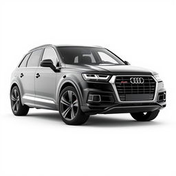 A striking 3D rendering of the Audi Q7 SUV, presented in a sleek black finish against a clean white background