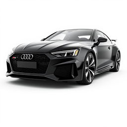 An impressive 3D rendering of the Audi RS sports car, depicted in a striking black finish against a pristine white background