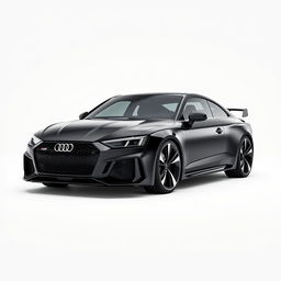 An impressive 3D rendering of the Audi RS sports car, depicted in an eye-catching black finish facing right against a pristine white background