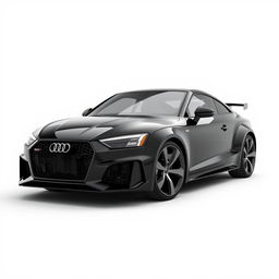 An impressive 3D rendering of the Audi RS sports car, depicted in an eye-catching black finish facing right against a pristine white background