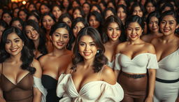 A captivating scene featuring hundreds of Asian women, showcasing their voluptuous figures and exuding sensuality