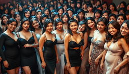 A captivating scene featuring hundreds of Asian women, showcasing their voluptuous figures and exuding sensuality