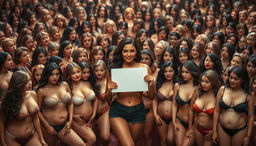 A striking scene featuring hundreds of women, all showcasing their voluptuous figures and exuding sensuality