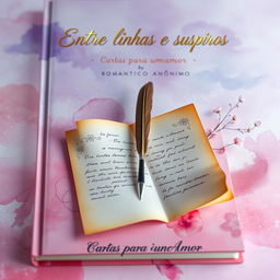 A captivating book cover for a poetry collection titled "Entre linhas e suspiros - Cartas para um amor" by Romântico Anônimo