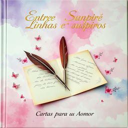 A captivating book cover for a poetry collection titled "Entre linhas e suspiros - Cartas para um amor" by Romântico Anônimo