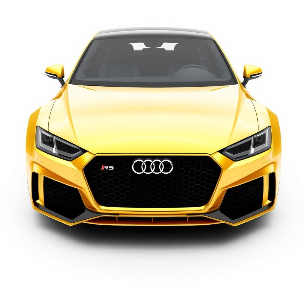 An eye-catching 3D rendering of the Audi RS sports car, depicted in a stunning gold finish set against a pristine white background