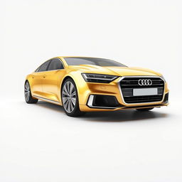 An elegant 3D rendering of the Audi A8 luxury sedan, depicted in a stunning gold finish against a clean white background