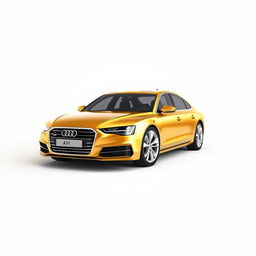 An elegant 3D rendering of the Audi A8 luxury sedan, depicted in a stunning gold finish against a clean white background