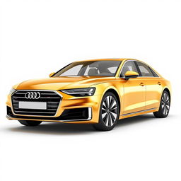 An elegant 3D rendering of the Audi A8 luxury sedan, depicted in a stunning gold finish against a clean white background