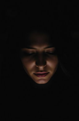 A dark, moody portrait of a female figure expressing deep emotion after forgiving someone