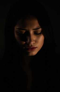 A dark, moody portrait of a female figure expressing deep emotion after forgiving someone