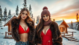 A visually striking scene featuring two sexy Siberian women in the foreground, exuding confidence and allure