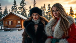 A visually striking scene featuring two sexy Siberian women in the foreground, exuding confidence and allure