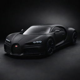 Produce an image of the iconic matte black Bugatti La Voiture Noire, displayed in all its opulent glory against a contrasting background.