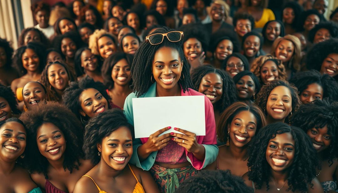 A dynamic scene featuring hundreds of black women, all radiating confidence and sensuality