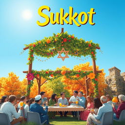 A vibrant and festive scene of the Jewish holiday Sukkot