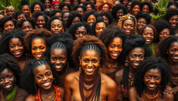 A vibrant and captivating scene showcasing hundreds of black women from an African tribe, all exuding beauty, confidence, and sensuality