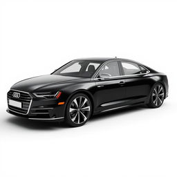 A sophisticated 3D rendering of the Audi A8 luxury sedan, presented in a sleek black finish against a clean white background