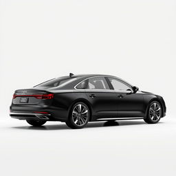 A sophisticated 3D rendering of the Audi A8 luxury sedan, presented in a sleek black finish against a clean white background