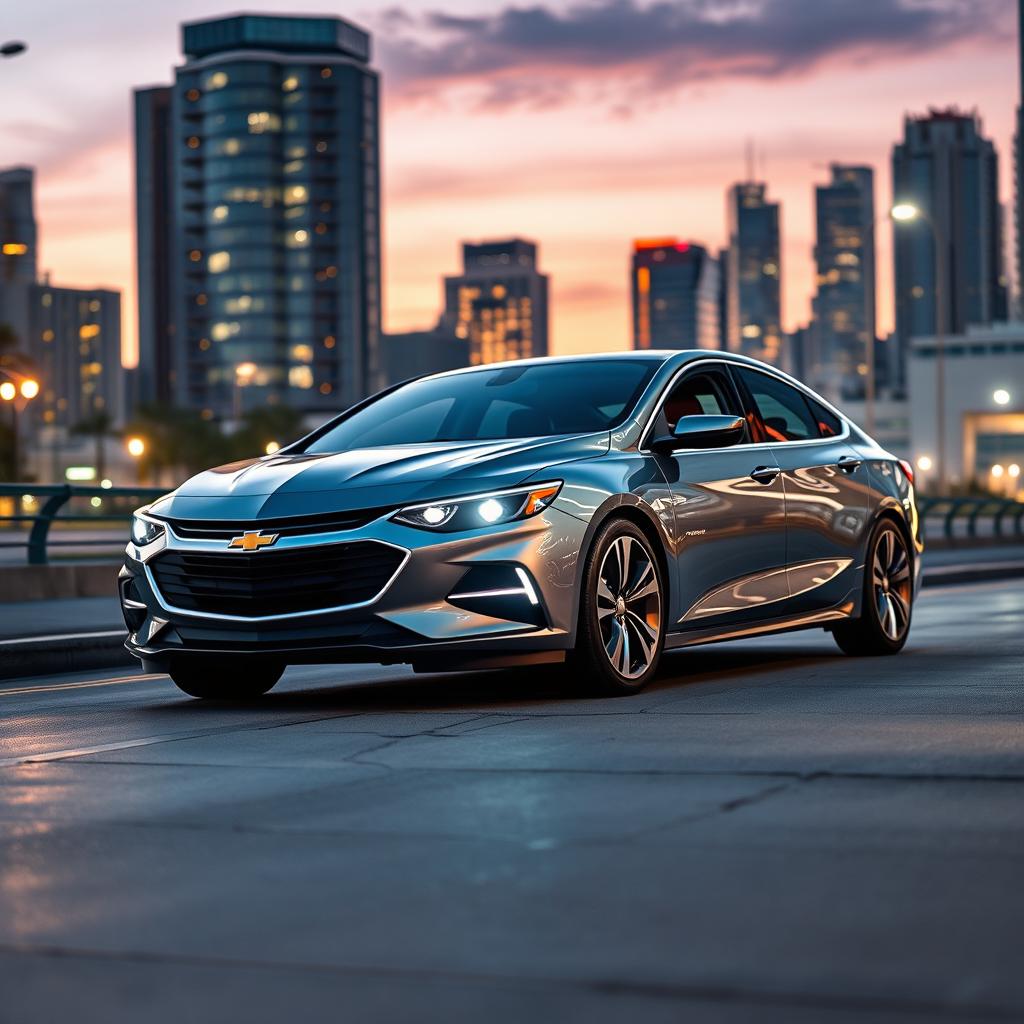 A stunning 2028 Chevrolet Vectra parked on a sleek urban street, showcasing a modern and futuristic design