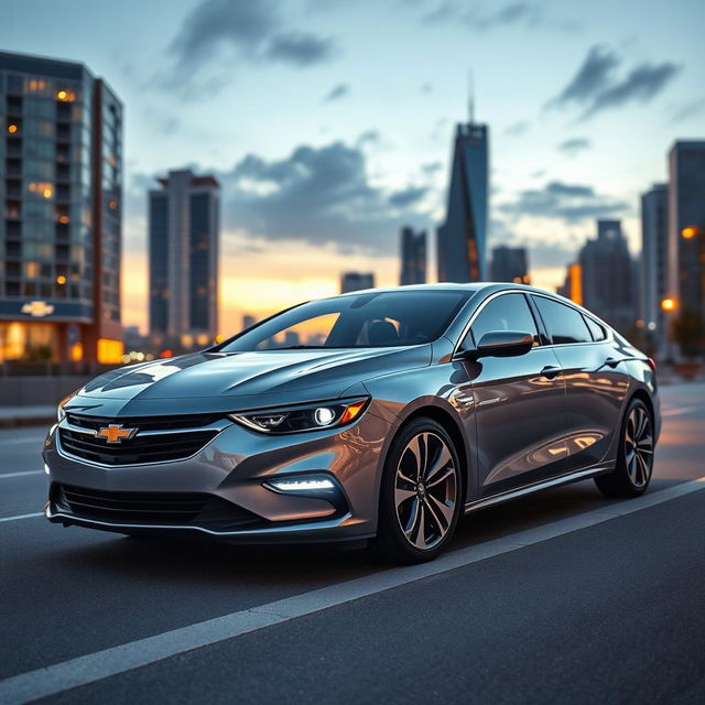 A stunning 2028 Chevrolet Vectra parked on a sleek urban street, showcasing a modern and futuristic design