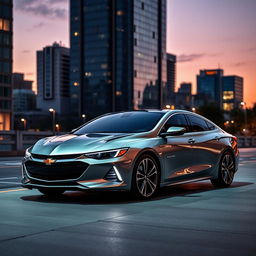 A stunning 2028 Chevrolet Vectra parked on a sleek urban street, showcasing a modern and futuristic design