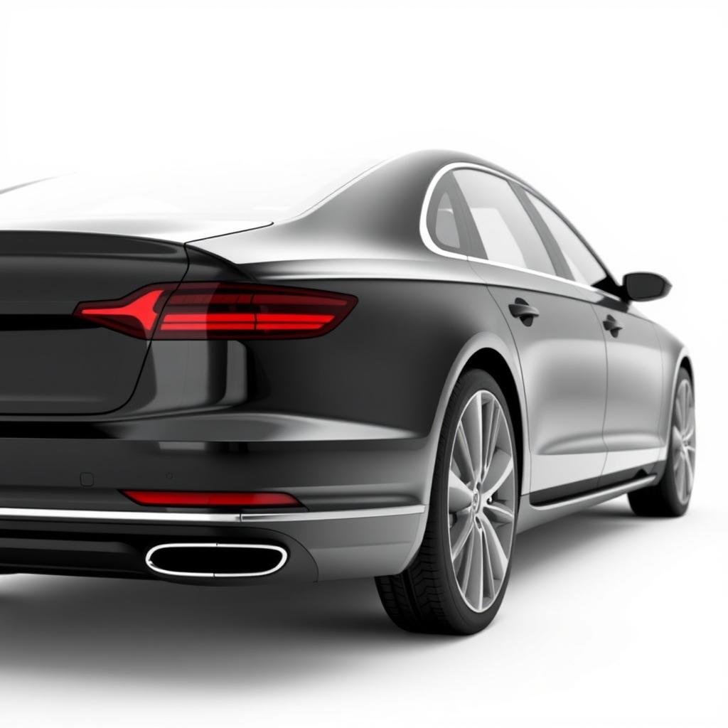 A sleek 3D rendering of the Audi A8 luxury sedan, shown in a striking black finish against a clean white background