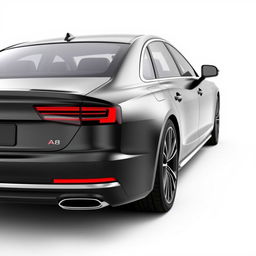 A sleek 3D rendering of the Audi A8 luxury sedan, shown in a striking black finish against a clean white background