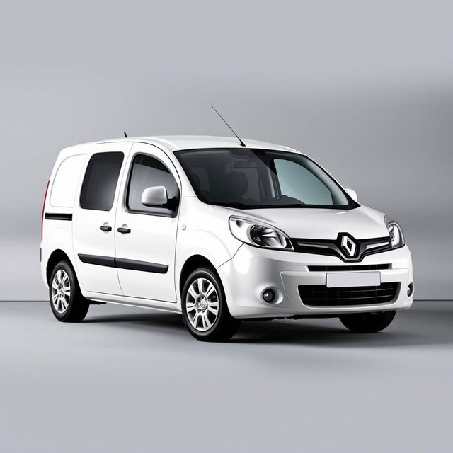 A sleek white Renault Kangoo van parked elegantly in front of a smooth, soft gray background