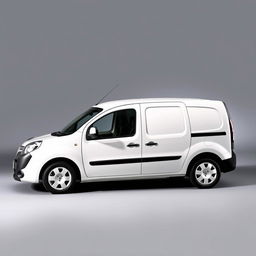 A sleek white Renault Kangoo van parked elegantly in front of a smooth, soft gray background