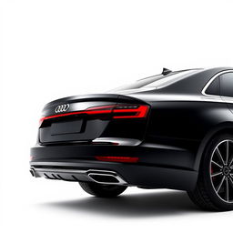 A stunning black Audi A8 viewed from the rear on a clean, bright white background, showcasing the sleek lines and elegant design of the car