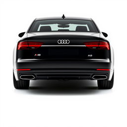 A stunning black Audi A8 viewed from the rear on a clean, bright white background, showcasing the sleek lines and elegant design of the car