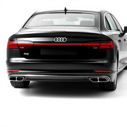 A stunning black Audi A8 viewed from the rear on a clean, bright white background, showcasing the sleek lines and elegant design of the car