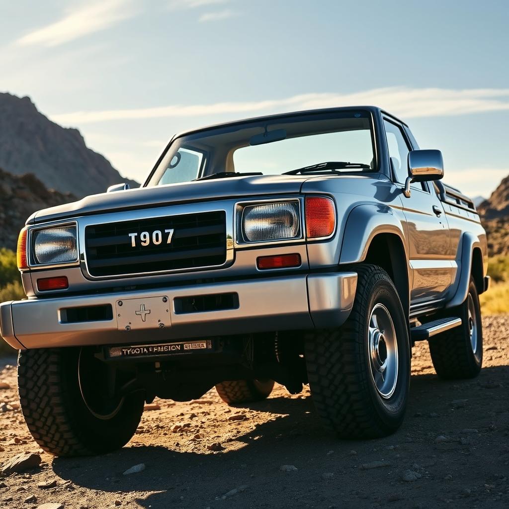 A detailed view of a 2001 Toyota Land Cruiser 100 pickup truck, showcasing its robust and rugged design from the early 2000s