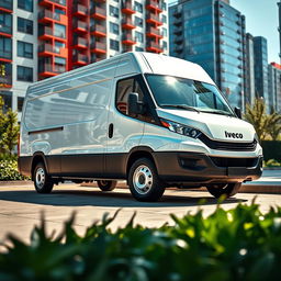 A sleek white Iveco Daily, showcasing its modern design and elegant lines