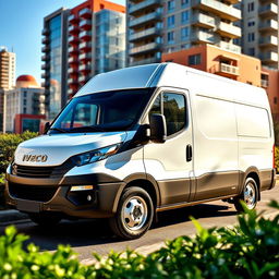 A sleek white Iveco Daily, showcasing its modern design and elegant lines