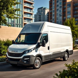 A sleek white Iveco Daily, showcasing its modern design and elegant lines