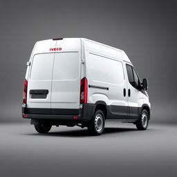 A sleek white Iveco Daily against a smooth gray background, emphasizing the van's modern design and clean lines