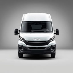 A sleek white Iveco Daily set against a smooth gray background, highlighting the van's modern contours and polished surface